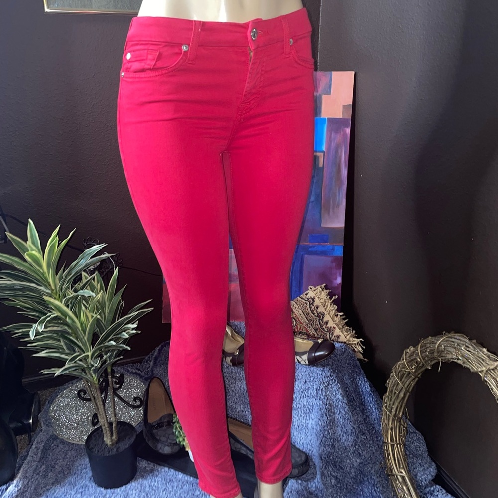 😍 Great Used Condition 26/28 7 for all mankind Red Soft Jeans